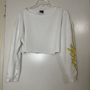 NIKE white cropped long sleeve logo sweatshirt size medium